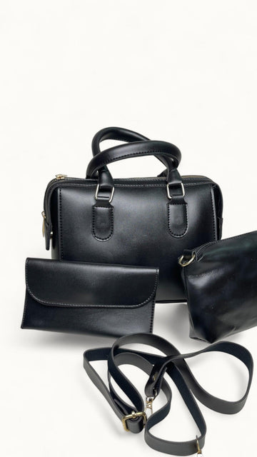 Charmé Vogue 3-piece black handbag set with wallet and pouch