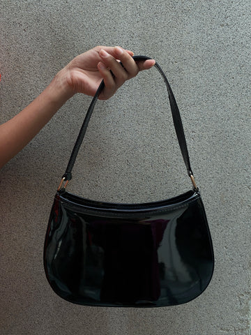 Charmé Bloom glossy black shoulder bag with gold-tone hardware