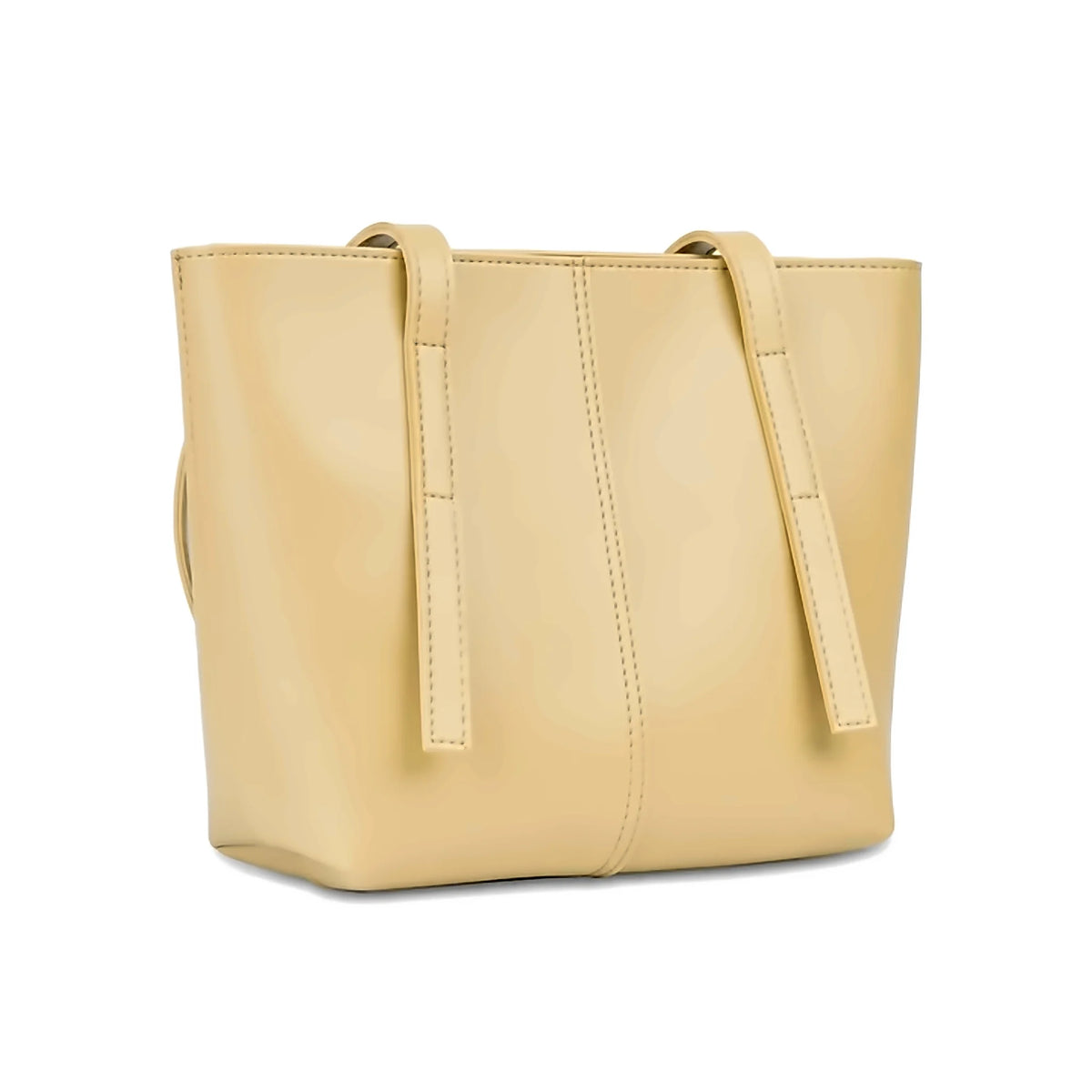 Back view of beige faux leather tote bag by CHARMÉ