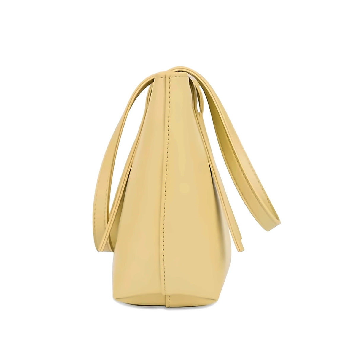 Side view of beige tote bag with long shoulder straps