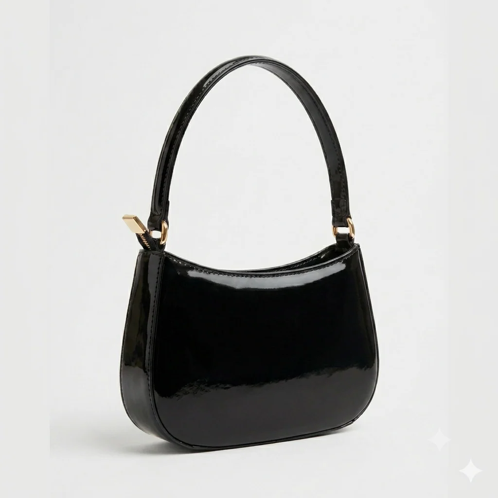 Noire Glossy Shoulder Bag – Black