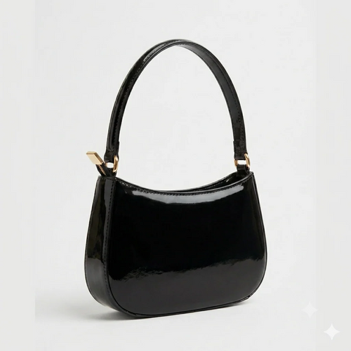Noire Glossy Shoulder Bag – Black