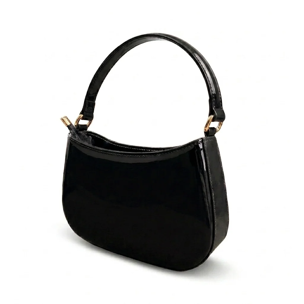 Noire Glossy Shoulder Bag – Black