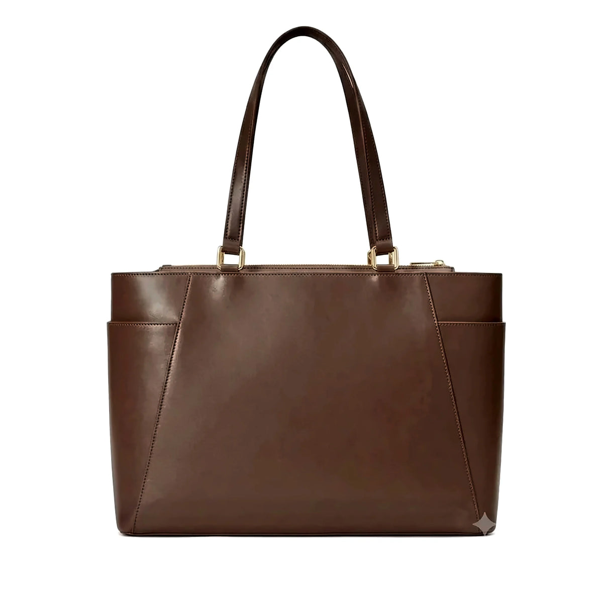 Dark brown work tote bag for women with zip closure