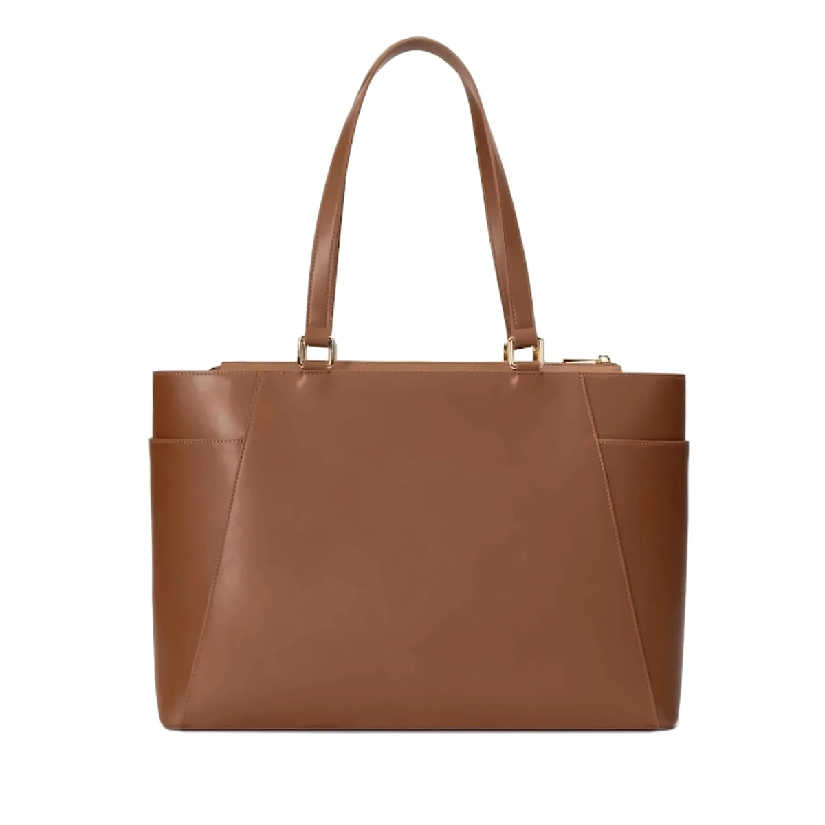 Tan brown leather-look laptop tote bag for women